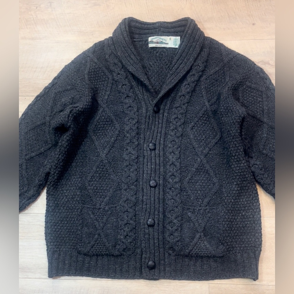 Aran Crafts Men’s 100% Merino Wool Cable Knit Shawl Collar Cardigan Sweater XXL - Picture 6 of 10